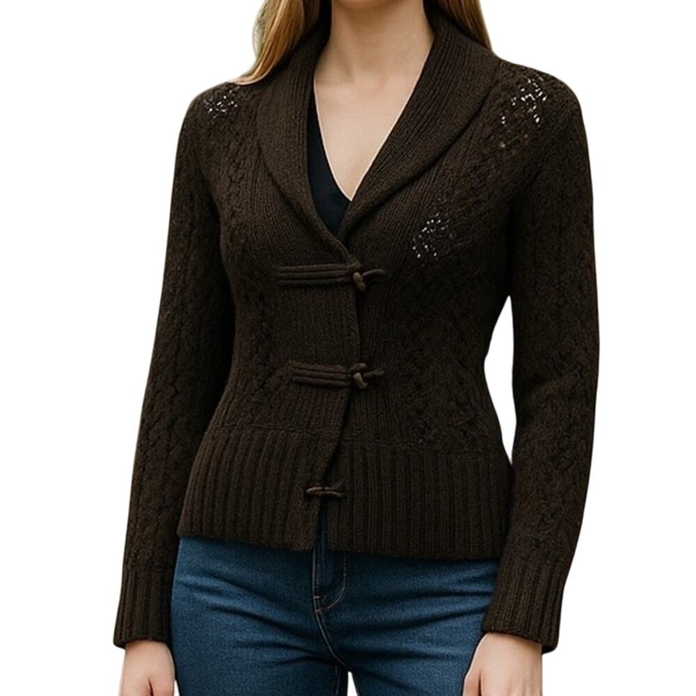 Old Navy Brown Cable Knit Sweater XS Wide Lapel Cardigan
